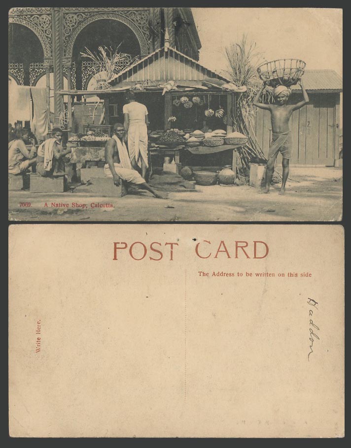 India British Indian Old Postcard A Native Shop Calcutta, Seller Vendor Merchant