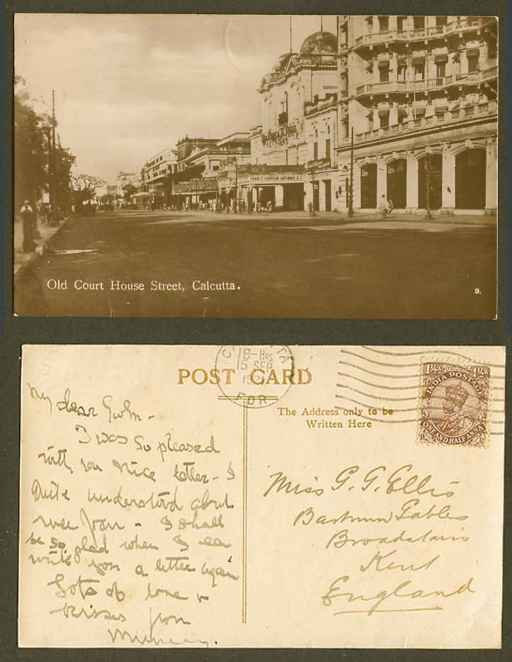 India 1921 Postcard Old Court House Street Calcutta Francis Harrison Hathaway Co