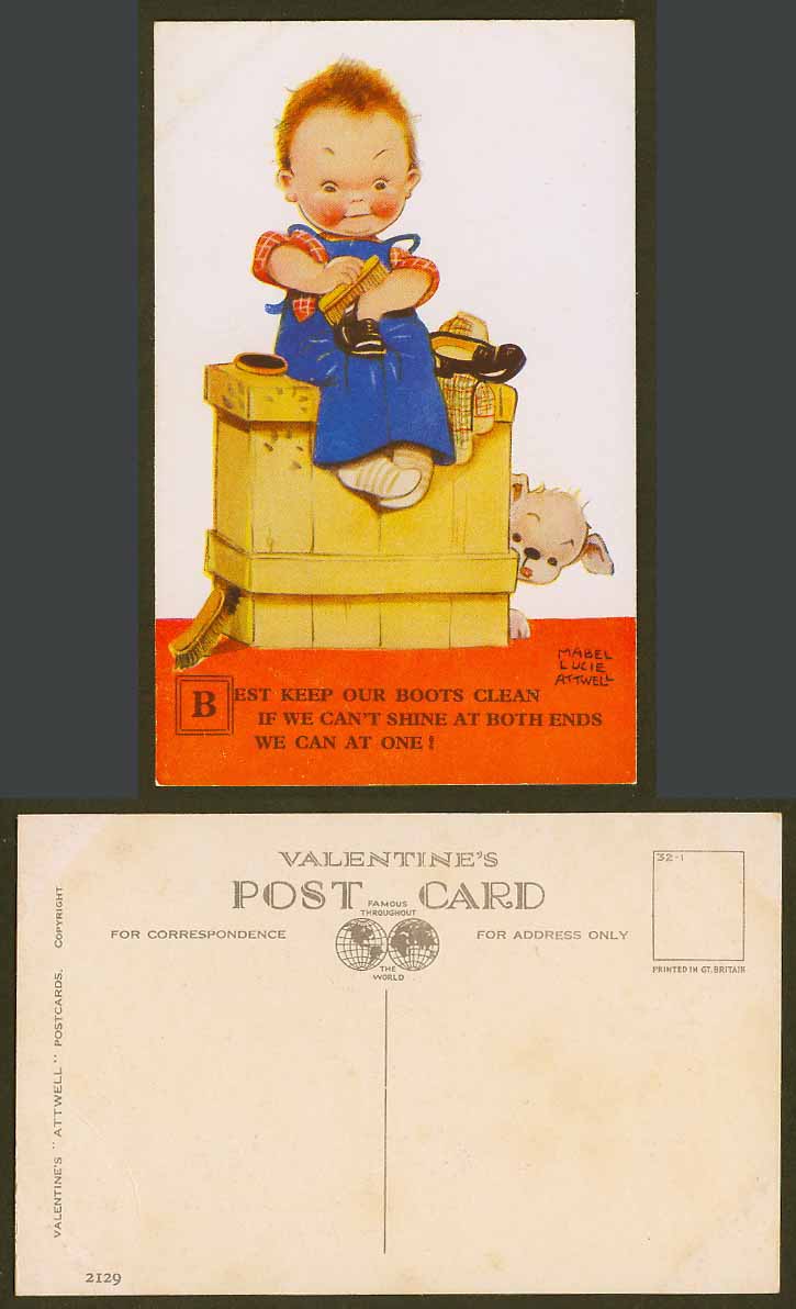 MABEL LUCIE ATTWELL Old Postcard Best Keep Our Boots Clean Shoeshiner & Dog 2129