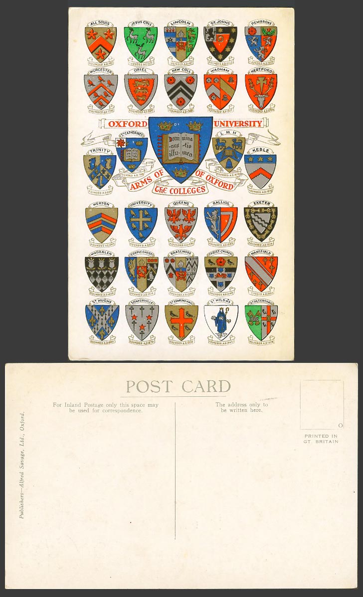 Coat of Arms of Oxford Colleges Oxford University Old Postcard Brasenose Magdale