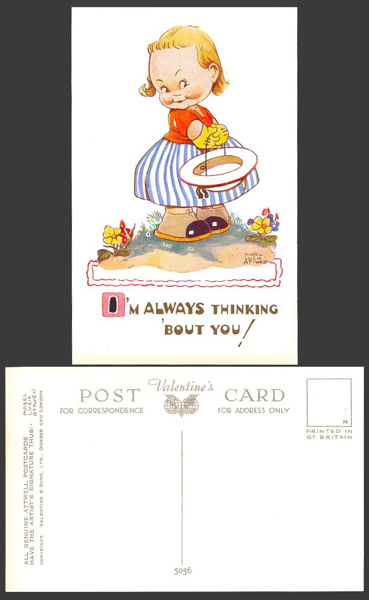 MABEL LUCIE ATTWELL Old Postcard I'm Always Thinking about You Girl and Hat 5056