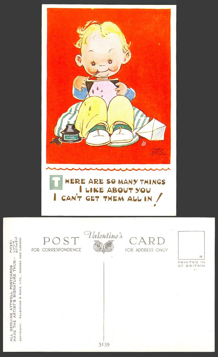 MABEL LUCIE ATTWELL Old Postcard Things I Like About You - Can't Get all In 5139