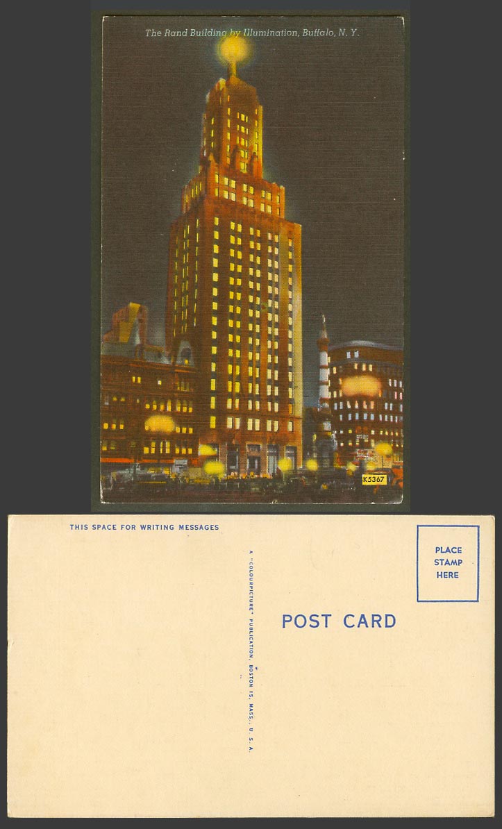 USA Old Colour Postcard The Rand Building by Illumination, Buffalo N.Y. New York