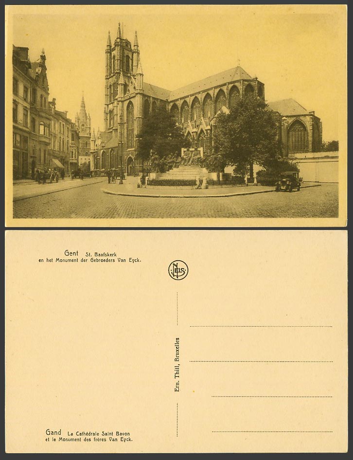 Belgium Old Postcard Gand Cathedral St. Baafskerk & Monument Gebroeders Van Eyck