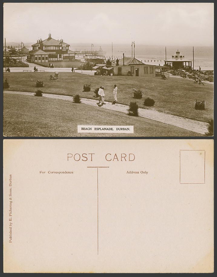 South Africa Durban Old Real Photo Postcard Beach Esplanade Pier Jetty Bandstand