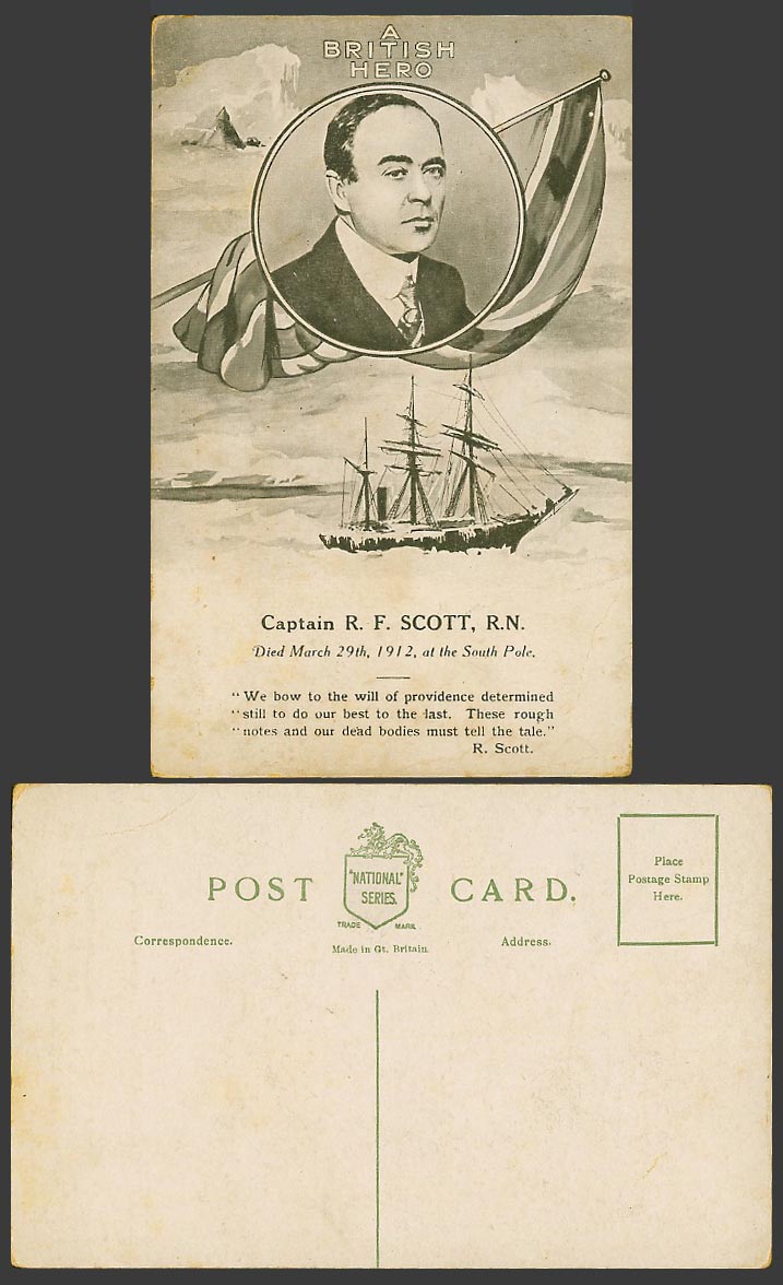 Antarctic Expedition Old Postcard Captain Robert Falcon R.F. Scott RN South Pole
