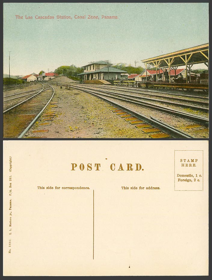 Panama Old Postcard The Las Cascadas Station, Canal Zone, Train Railway Station
