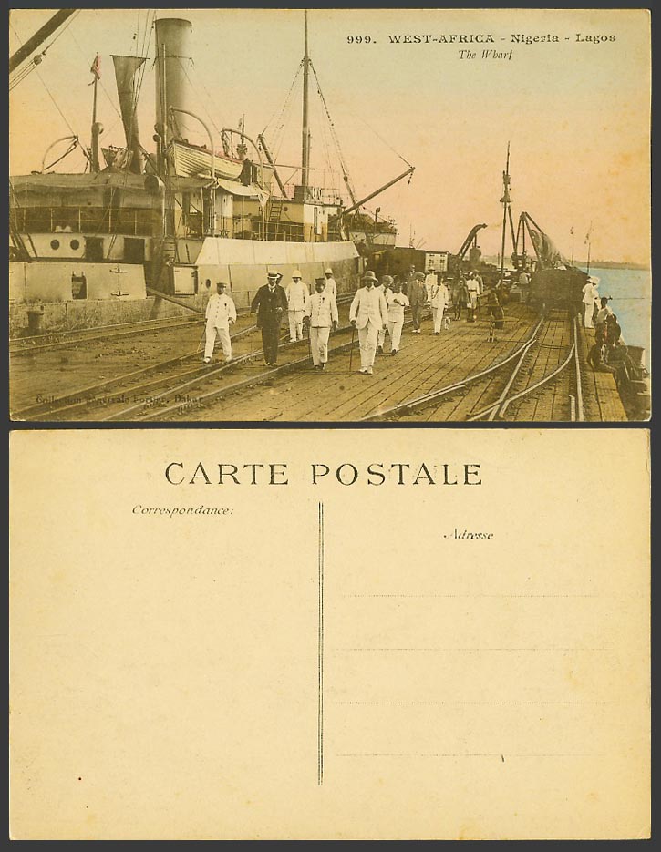 Nigeria West Africa Old Hand Tinted Postcard Lagos The Wharf, Steamer Steam Ship