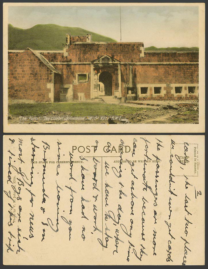 St. Kitts B.W.I. Old Colour Postcard The Portal Citadel Brimstone Hill V.E. John