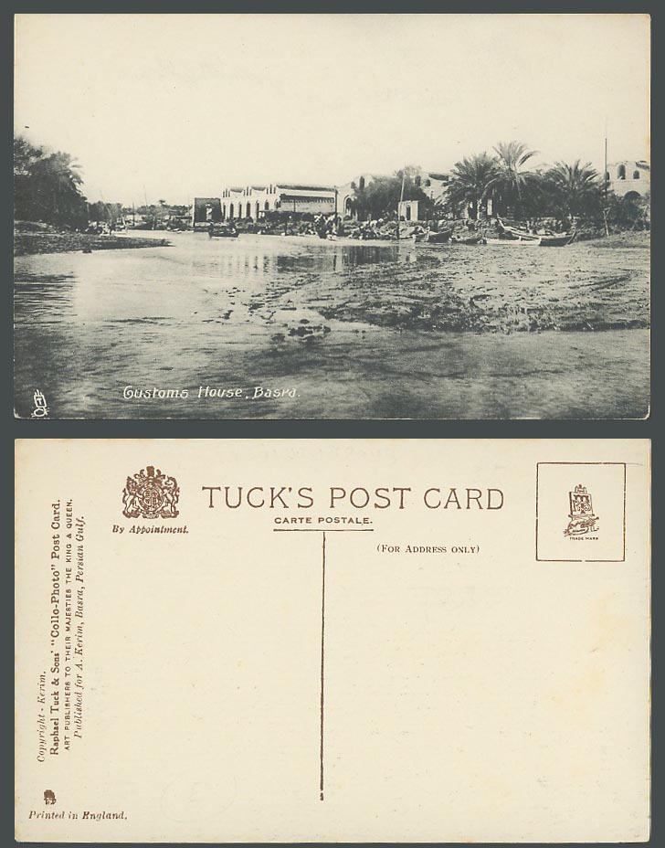 Iraq Old Postcard BASRA Customs House Boats River Tuck's Collo-Photo for A Kerim