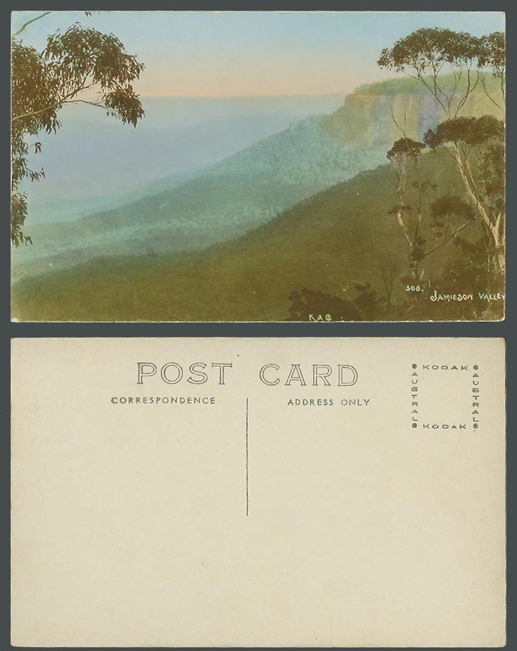 Australia Hand Coloured Old Postcard Jamieson Valley Katoomba Blue Mountains 508