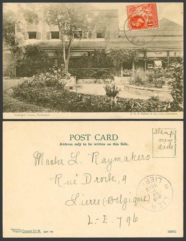 Bermuda 1d 1913 Old UB Postcard Bishop's Court Gardens J.R.H. Seifert & Co. Ltd.