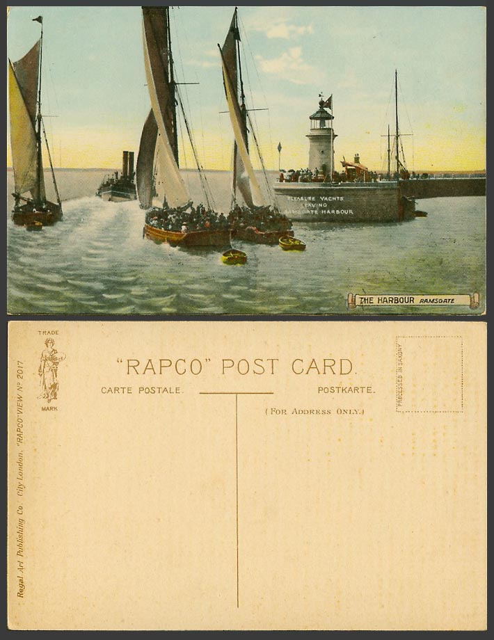 Ramsgate Pleasure Yachts leaving The Harbour, Lighthouse Pier Jetty Old Postcard
