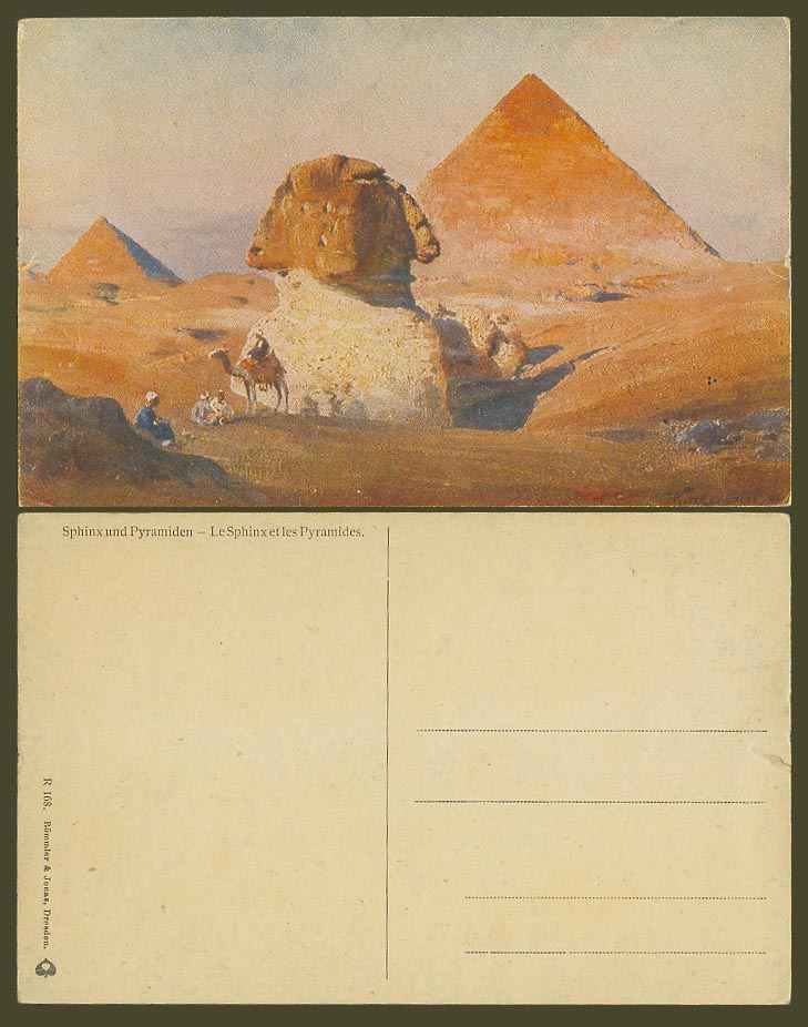 Egypt Old Art Artist Drawn Postcard Sphinx & Pyramids, Pyramides Pyramiden Camel