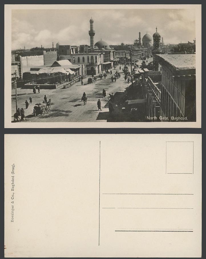 IRAQ Old Real Photo Postcard Baghdad Bagdad, North Gate Street Scene Horse Carts