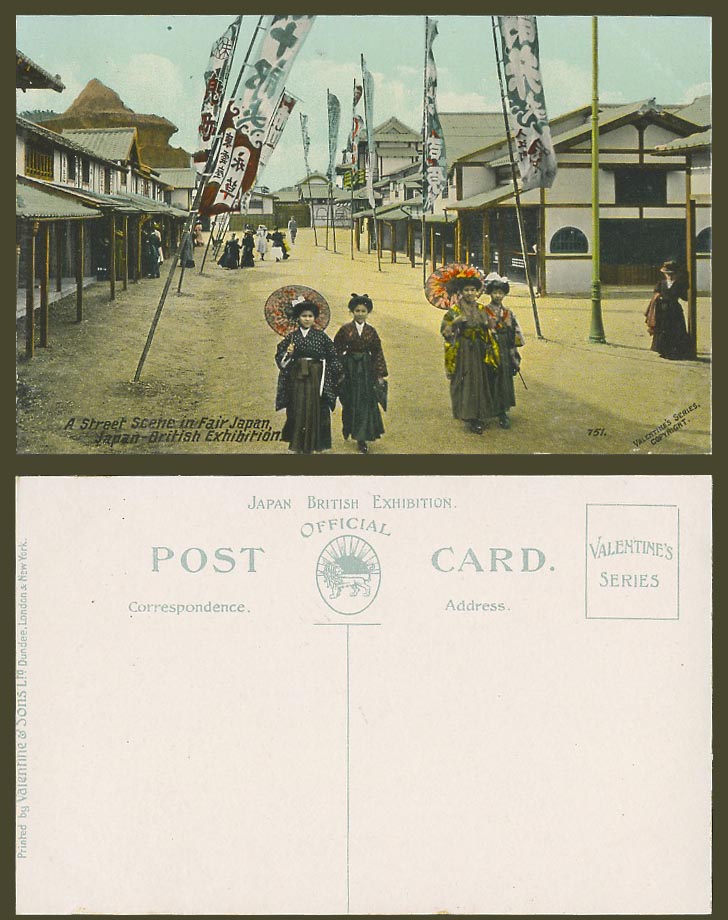 Japan-British Exhibition Street Scene Fair Geisha Girls London 1910 Old Postcard