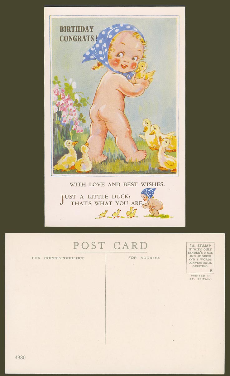 Agnes Richardson Old Postcard Birthday Congrats! Ducks Chicks Ducklings Birds