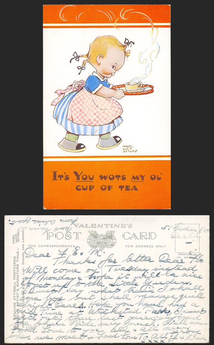 MABEL LUCIE ATTWELL Old Postcard It's You Wots My Ol' Cup of Tea. Girl Tray 1159