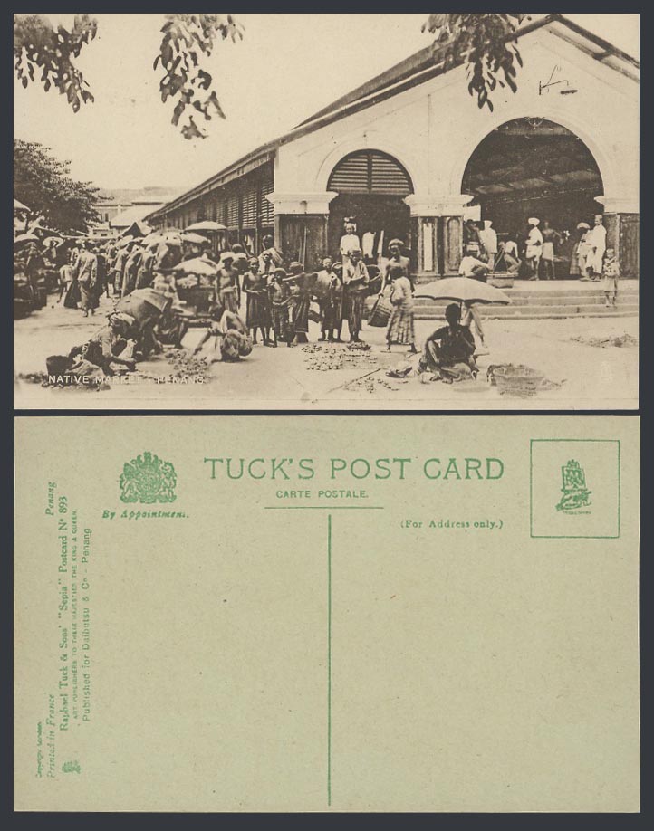 Penang Old Tuck's Postcard Native Market, Malaya Malay Sellers Vendors Merchants