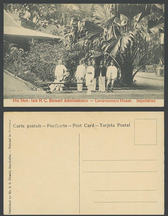 Seychelles Old Postcard His Hon late H.C. Stewart Administrator Government House