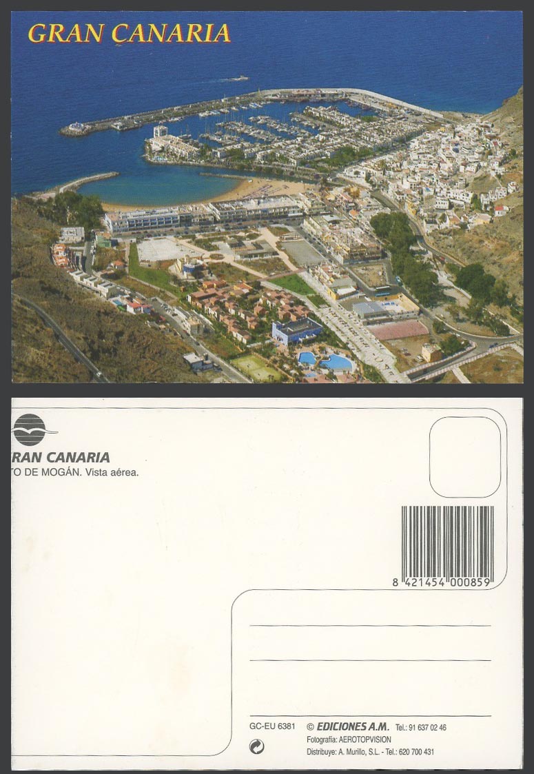 Spain Postcard Gran Canaria Puerto De Mogan Harbour Boat Aerial View Vista Aerea