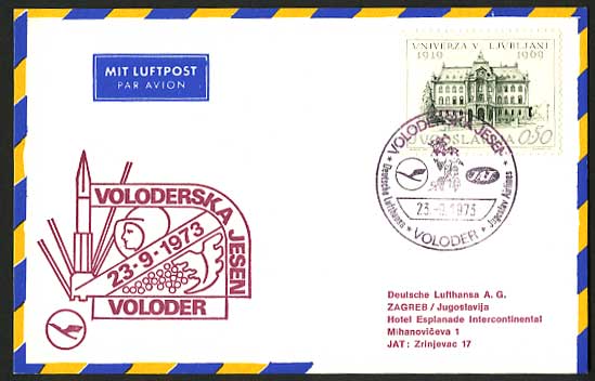 Yugoslavia Lufthansa Airmail Flight Card 1973 Voloder