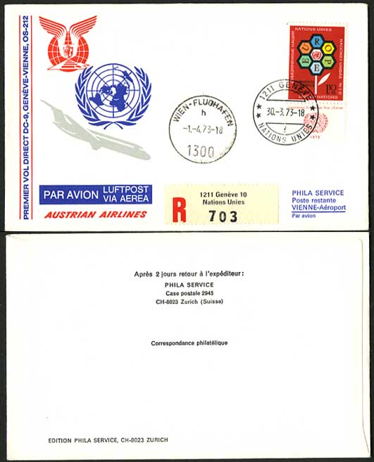 United Nations 1973 Austrian Airlines 212 Flight Cover