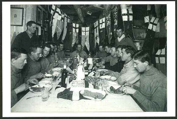 British ANTARCTIC Expedition 1911 Repro Postcard Capt Scott Birthday Dinner Flag