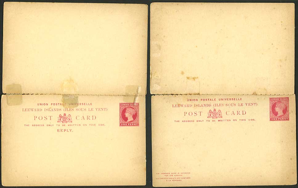 LEEWARD ISLANDS QV Postal Stationery Card 1d + Reply 1d