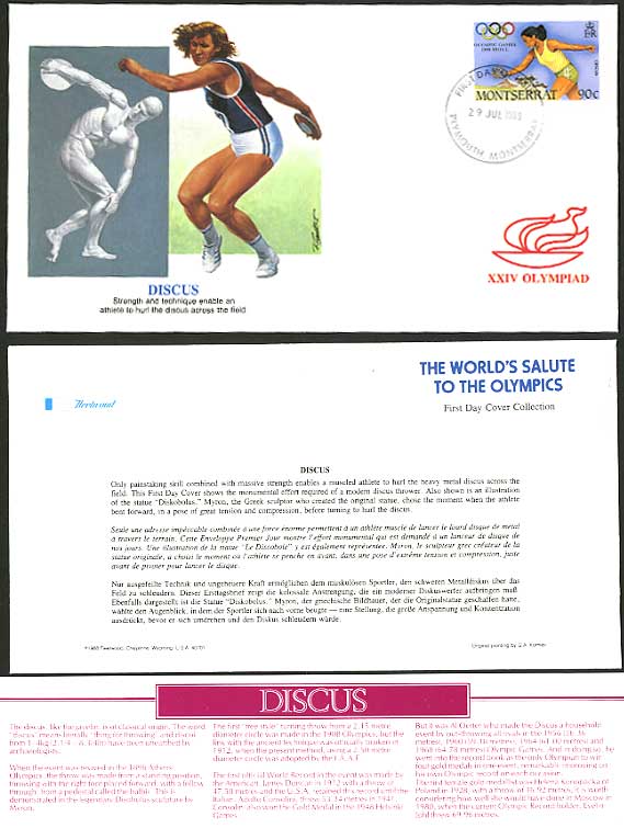 DISCUS Montserrat 90c 1988 Olympic Game First Day Cover