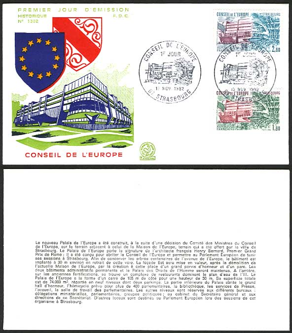 France 1982 Conseil de L'Europe 2f6 1f8 First Day Cover