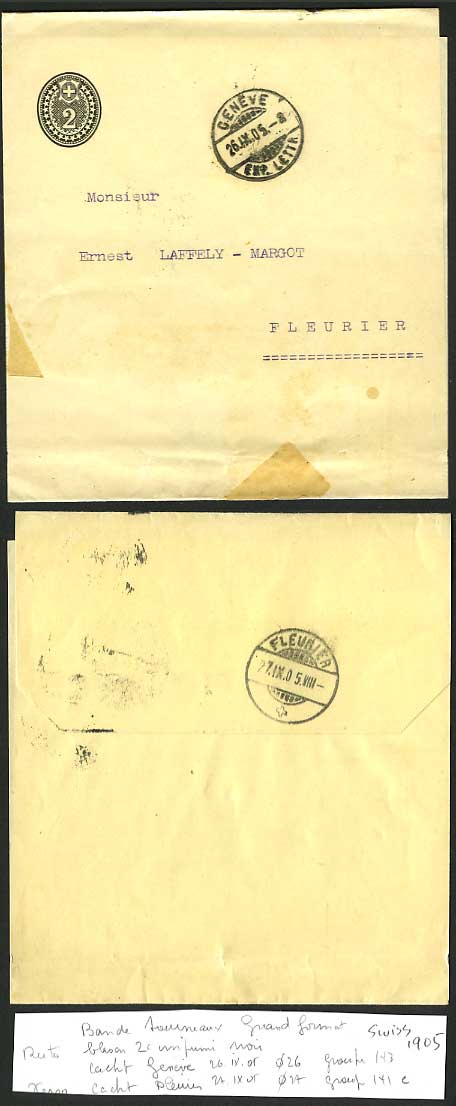 Switzerland 1905 Old Postal Stationery Wrapper 2c Black