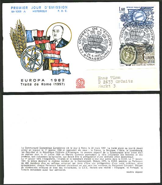 France 1982 Conseil - EUROPA Strasbourg First Day Cover