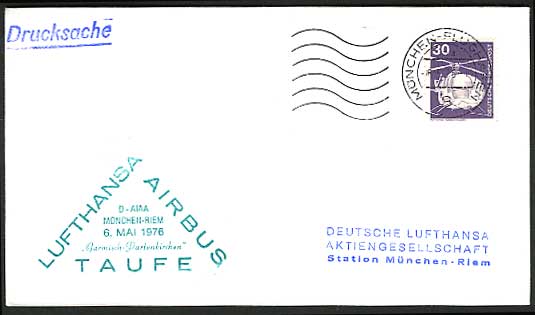 Germany Munich HELICOPTER 1976 LUFTHANSA Airbus Flight Cover Envelope Airmial
