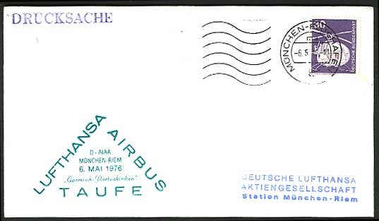 Munich Riem HELICOPTER 30pf 1976 LUFTHANSA Airbus Flight Cover Airmail Envelope