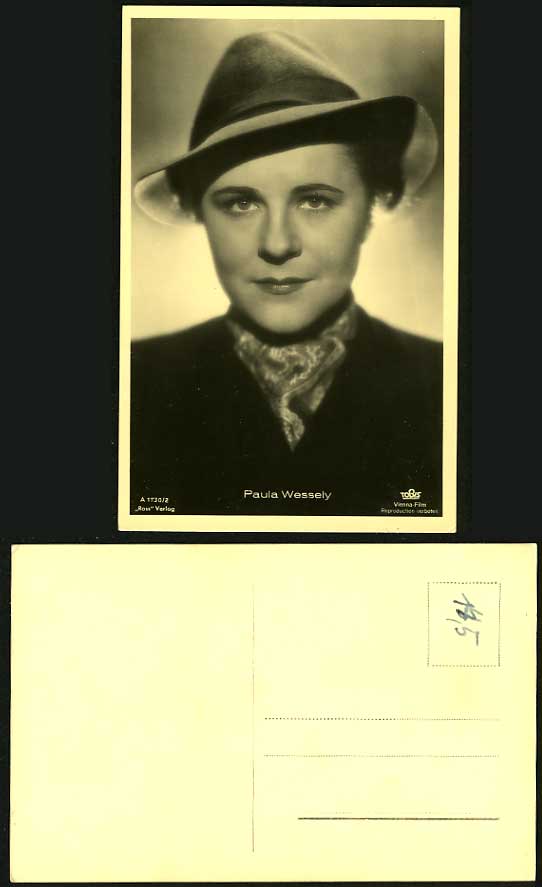 PAULA WESSELY Austrian Film Actress Old RP Postcard Hat