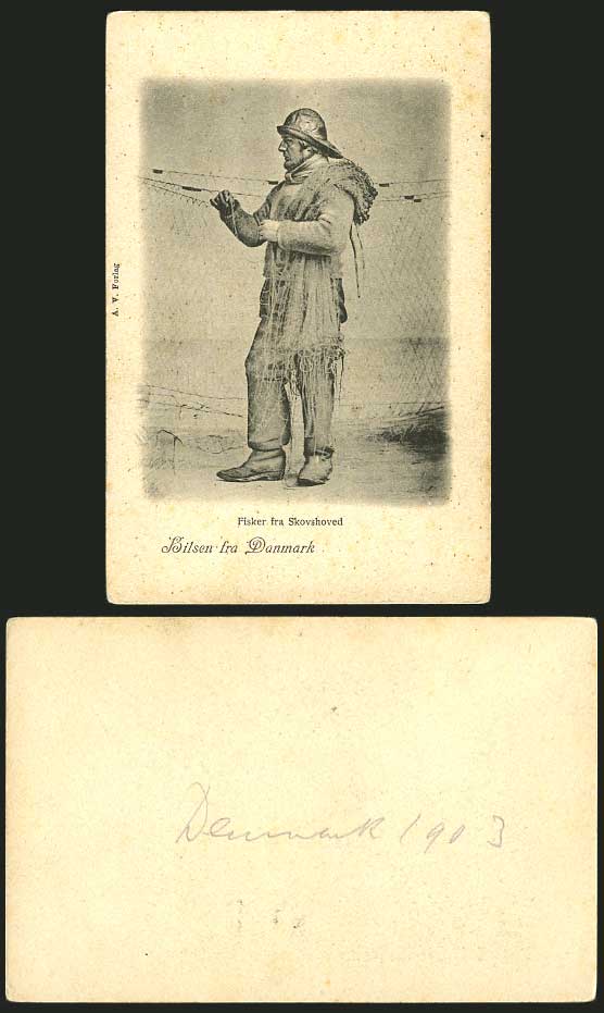 Denmark 1903 Postcard FISHERMAN Fishing Net, Skovshoved