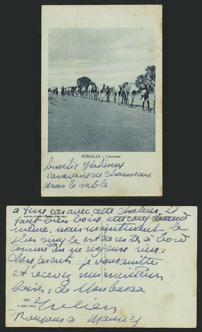 Somalia Carovana Camels Caravan Native Men Old Postcard Ethnic Life Somalis
