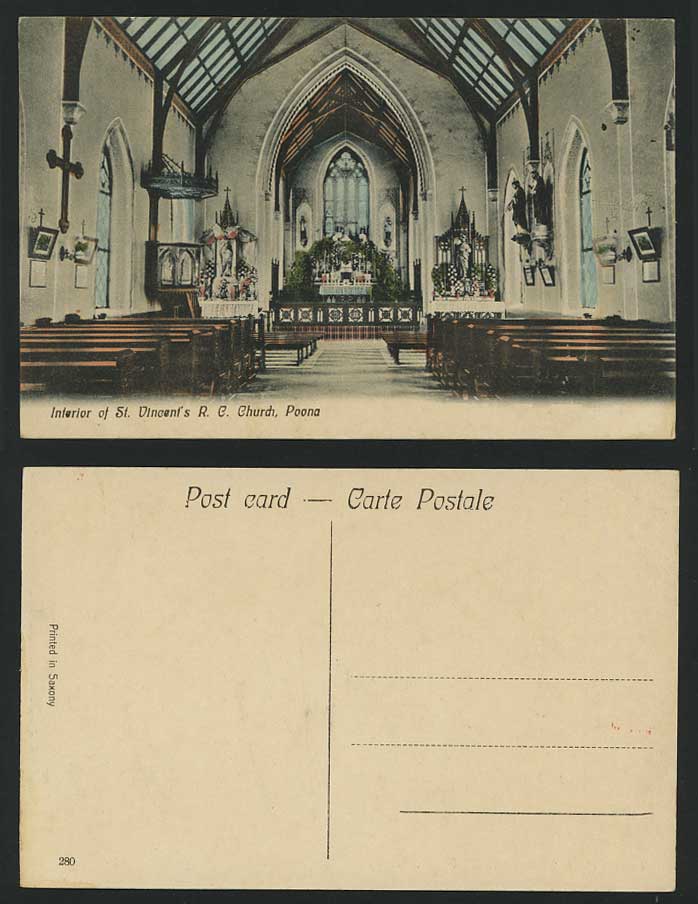 India Old Tinted Postcard St. Vincent's RC Church POONA