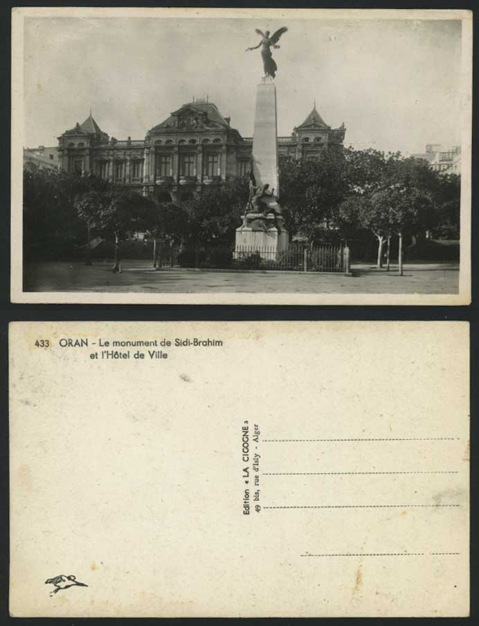 Algeria ORAN Old Real Photo Postcard Monument Sidi Brahim and Hotel de Ville 433