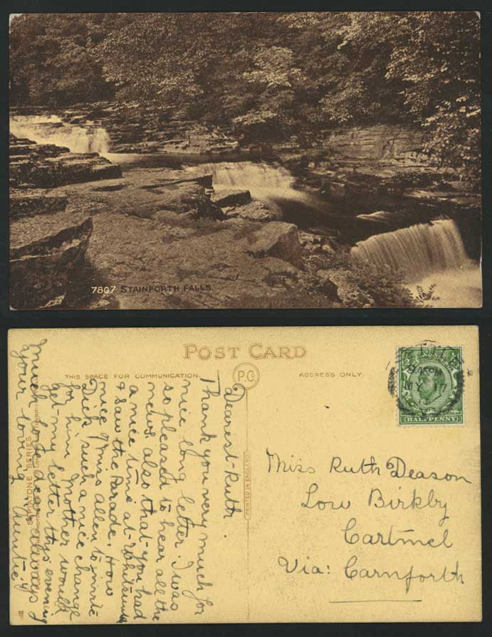 Stainforth Falls Waterfalls Yorkshire 1913 Old Postcard