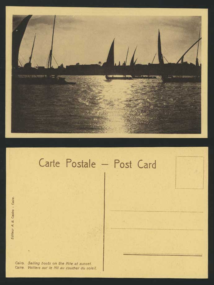 Egypt Old Postcard Cairo Sailing Boats Nil River Sunset