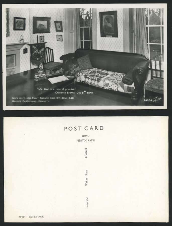 Yorks. Old Postcard Sofa Emily Bronte Parsonage HAWORTH