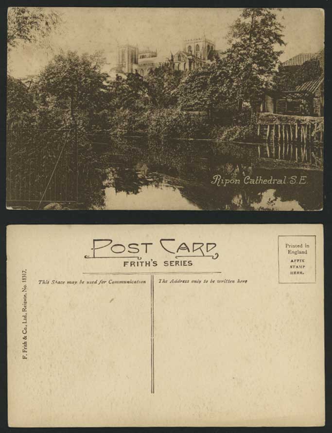 RIPON CATHEDRAL S.E. Yorkshire Old Postcard River Scene