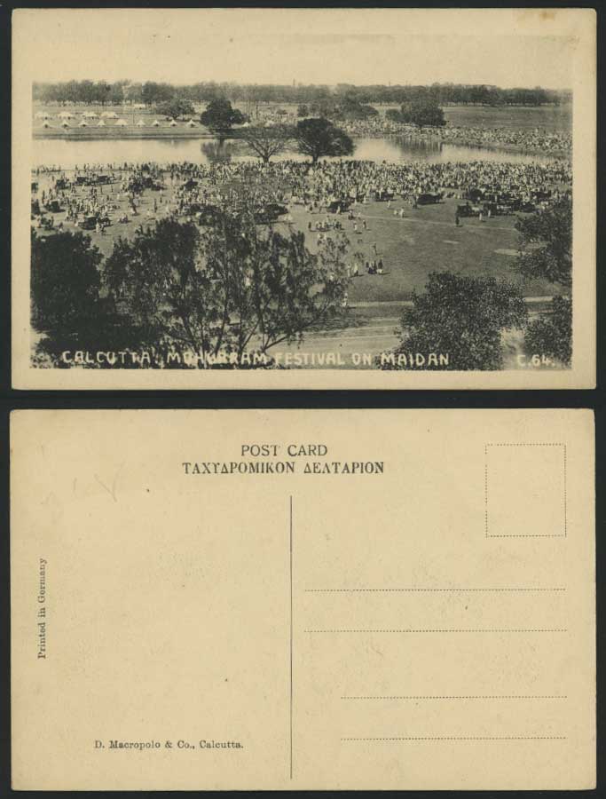 India Old Postcard Moharram Festival on Maidan Calcutta