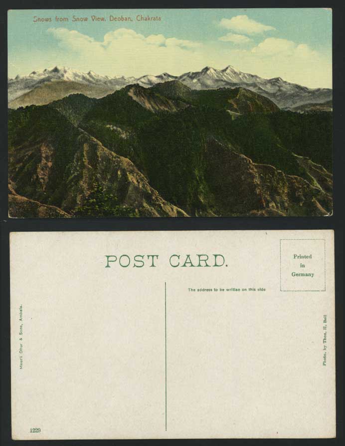 India Old Colour Postcard Snows from Snow View DEOBAN Chakrata Snowy Mountains