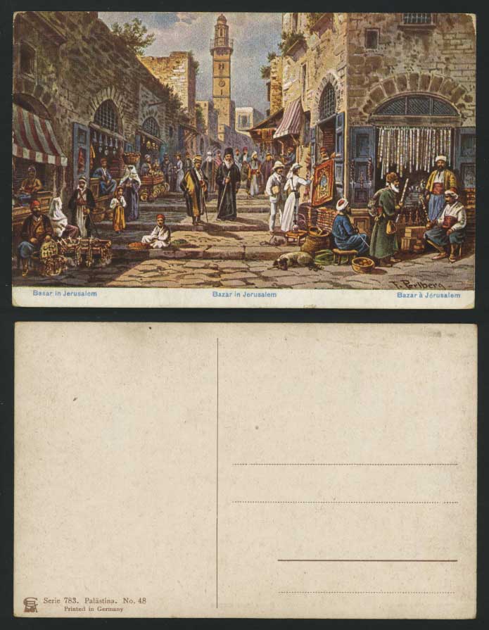 Jerusalem Bazar Basar Market by F Perlberg Old Postcard