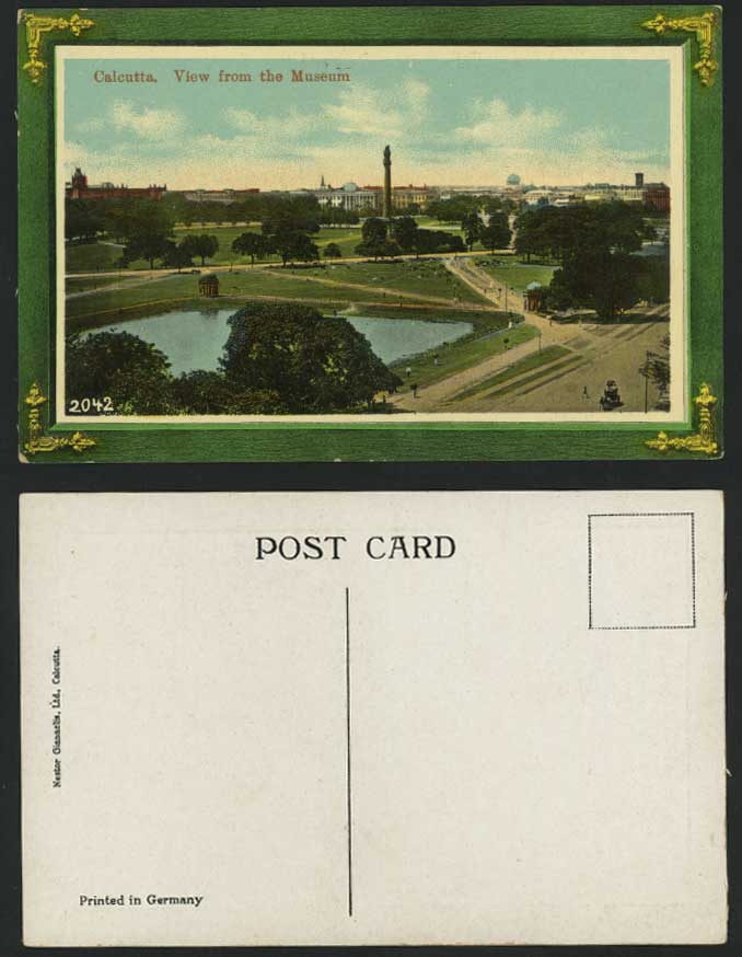 India Old Postcard Calcutta Park Lake, View from MUSEUM