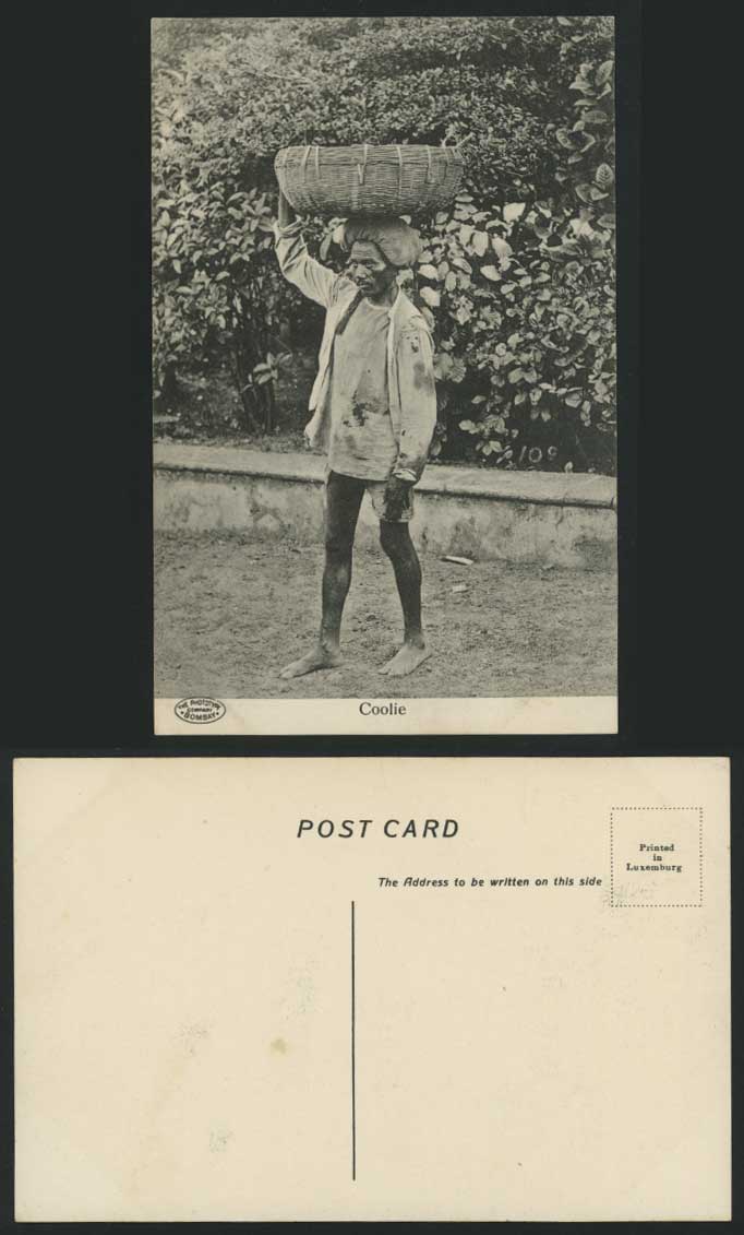 India Old Postcard Ethnic Life A NATIVE COOLIE & Basket