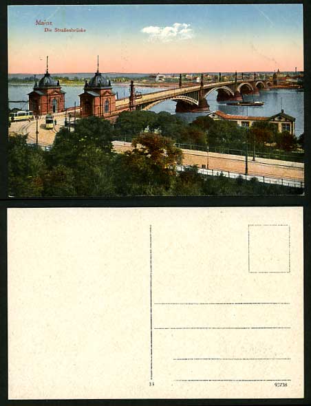Germany Old Postcard MAINZ BRIDGE Strassenbruecke TRAM